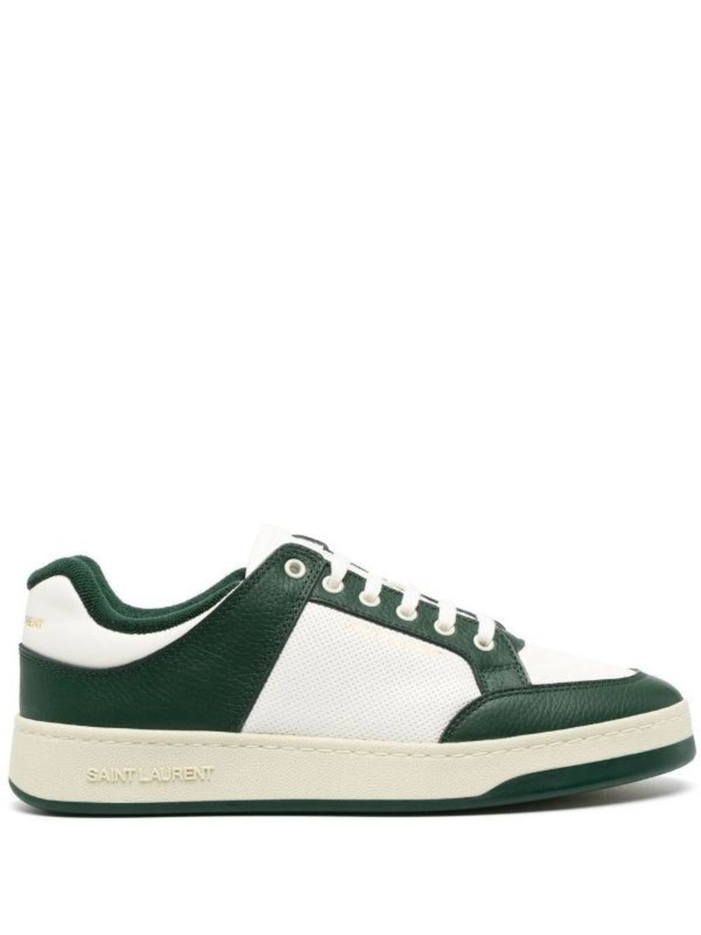 NWT Saint Laurent Green and White Low-Top Sneakers With Box And Cards